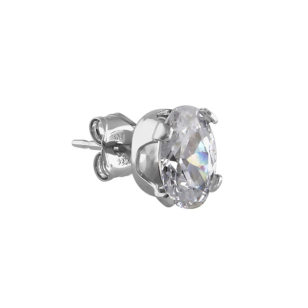 0.76ct Sterling Silver Clear Oval CZ Stud Earrings 7mm x 5mm