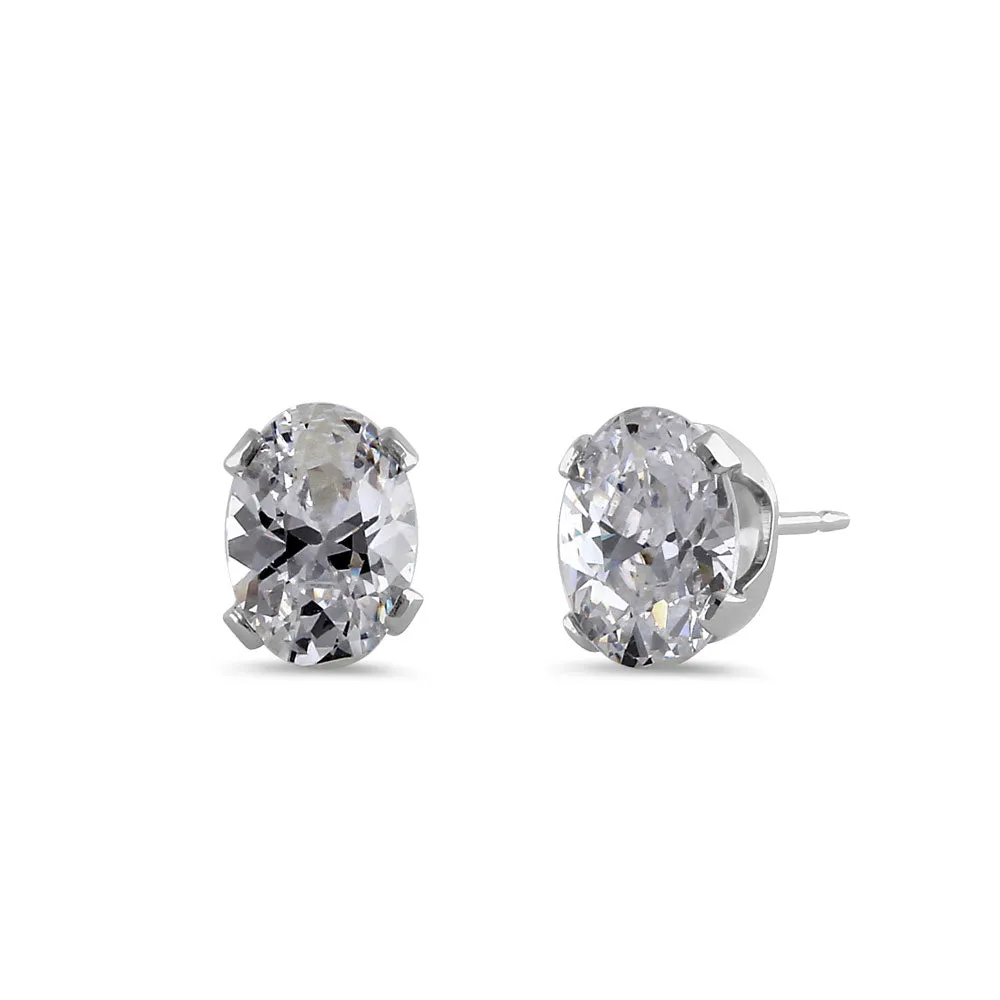 0.76ct Sterling Silver Clear Oval CZ Stud Earrings 7mm x 5mm