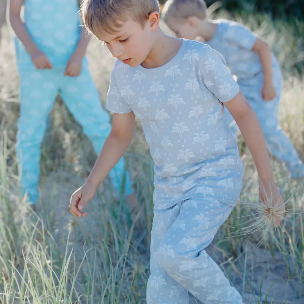 100% Organic Cotton T-Shirt and Long Leg Pyjama Set - Palms & Pineapples in Grey