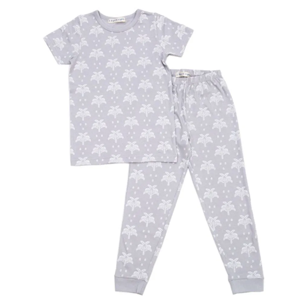 100% Organic Cotton T-Shirt and Long Leg Pyjama Set - Palms & Pineapples in Grey