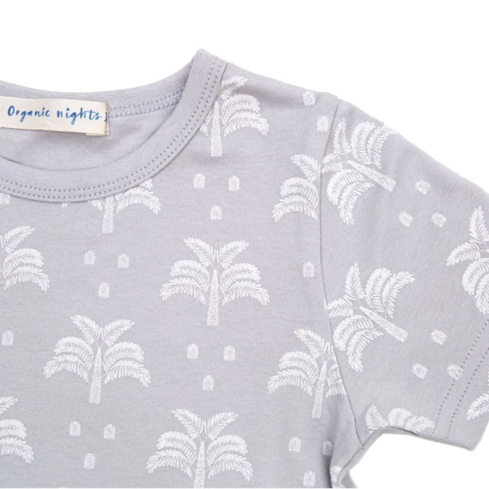 100% Organic Cotton T-Shirt and Long Leg Pyjama Set - Palms & Pineapples in Grey