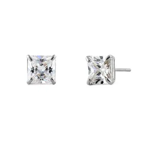 1.42 ct Solid 14K White Gold 5mm Princess Cut Clear CZ Earrings