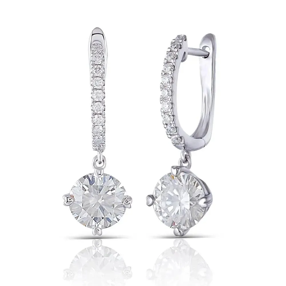 14k White Gold & Platinum Plated Silver Moissanite Earrings 2.12ctw