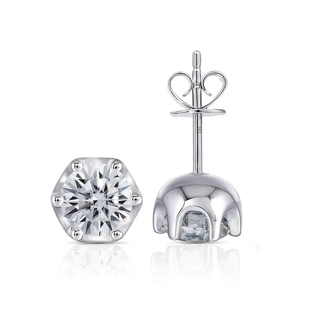 14k White Gold & Platinum Plated Silver Moissanite Stud Earrings 2ctw