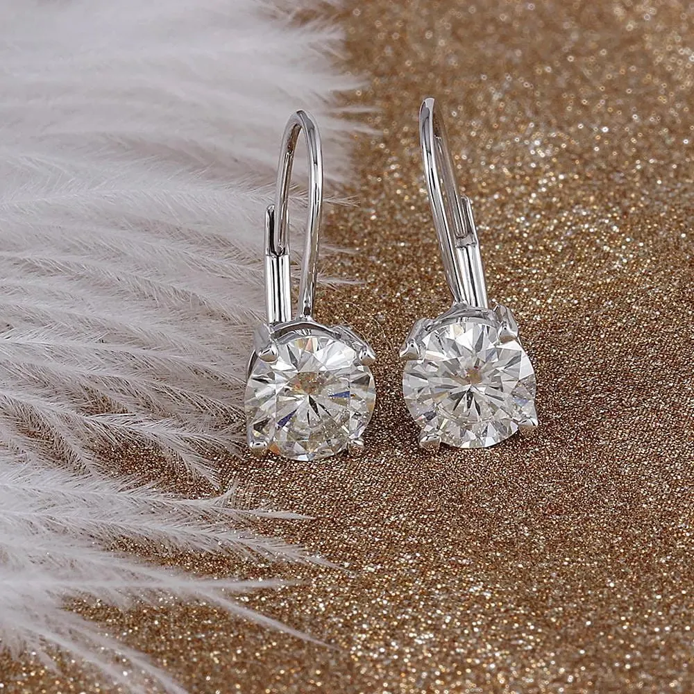 14k White Gold Drop / Dangle Moissanite Earrings 2ctw