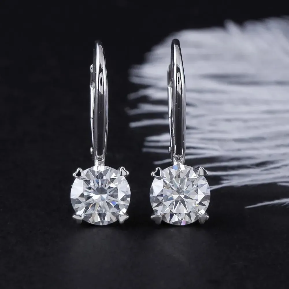 14k White Gold Drop / Dangle Moissanite Earrings 2ctw