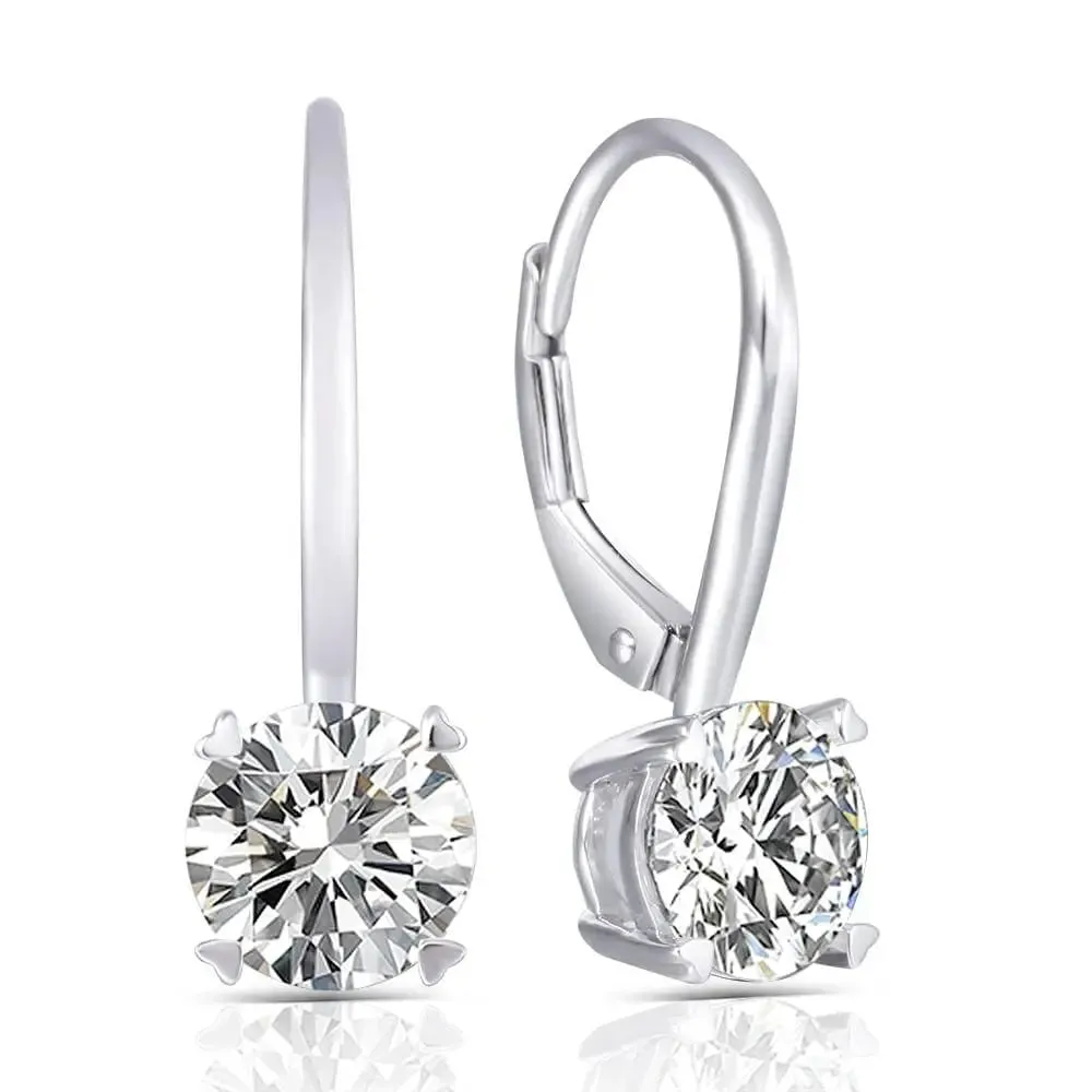 14k White Gold Drop / Dangle Moissanite Earrings 2ctw