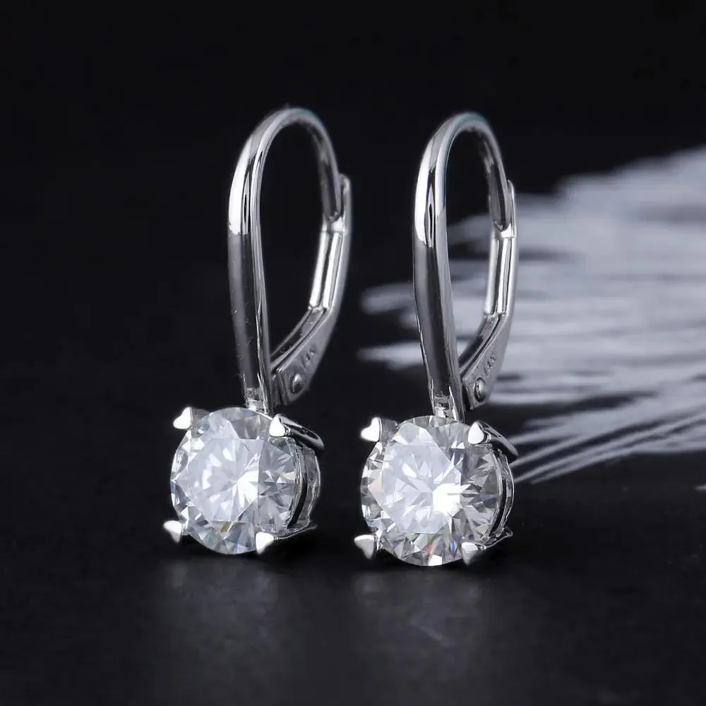 14k White Gold Drop / Dangle Moissanite Earrings 2ctw