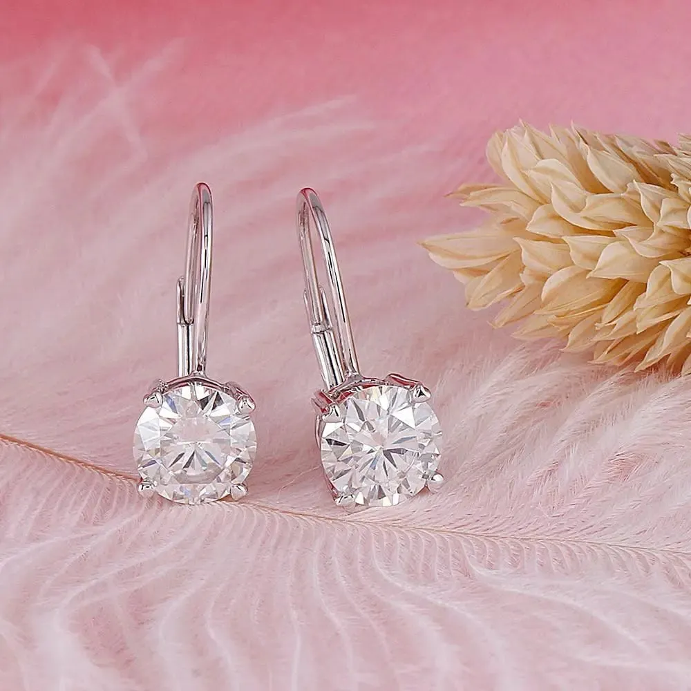 14k White Gold Drop / Dangle Moissanite Earrings 2ctw