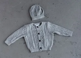 1558 GREY - Boy's Classic Aran Knit Button Front Cardigan