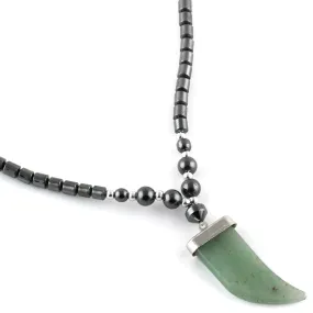 18" Green Aventurine Flat Tooth Stone Hematite Necklace