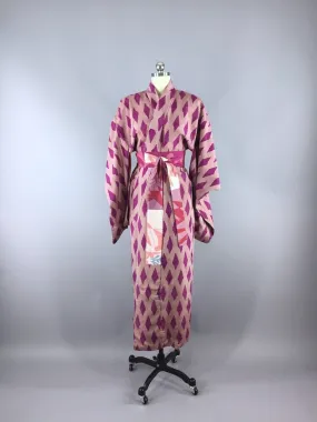 1920s Vintage Silk Kimono Robe / Pink Ikat Diamonds