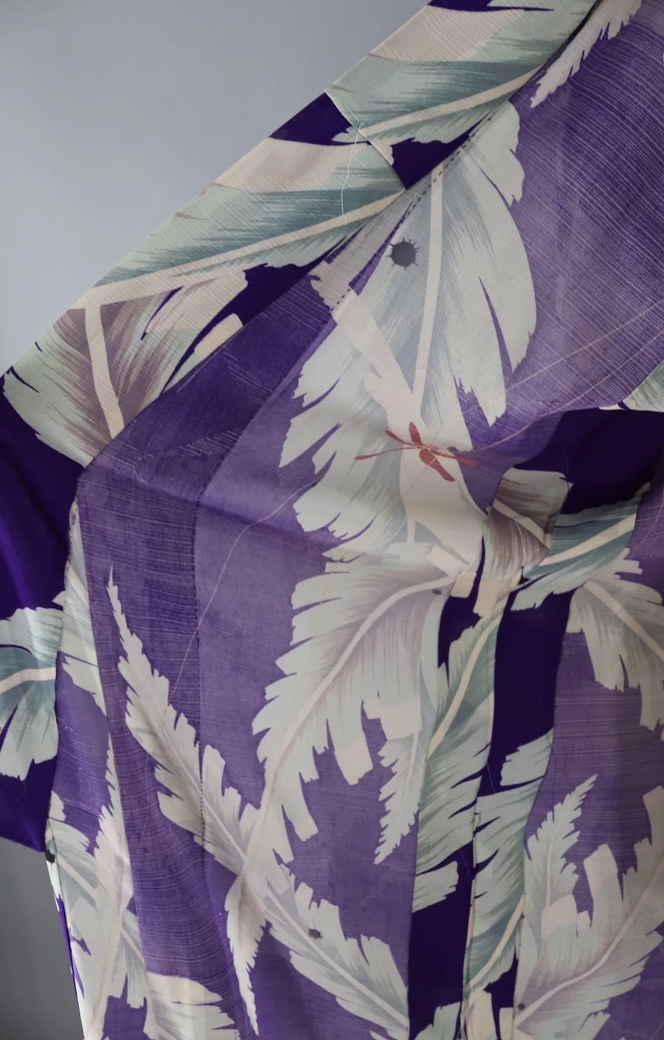 1930s Vintage Silk Kimono Robe / Purple Banana Palm Leaves