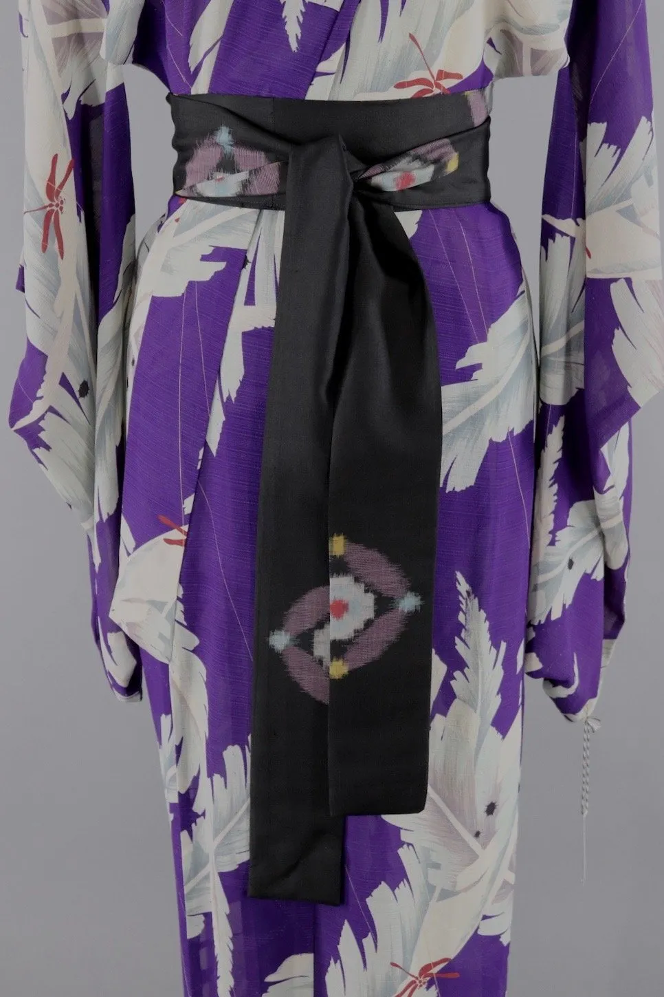 1930s Vintage Silk Kimono Robe / Purple Banana Palm Leaves