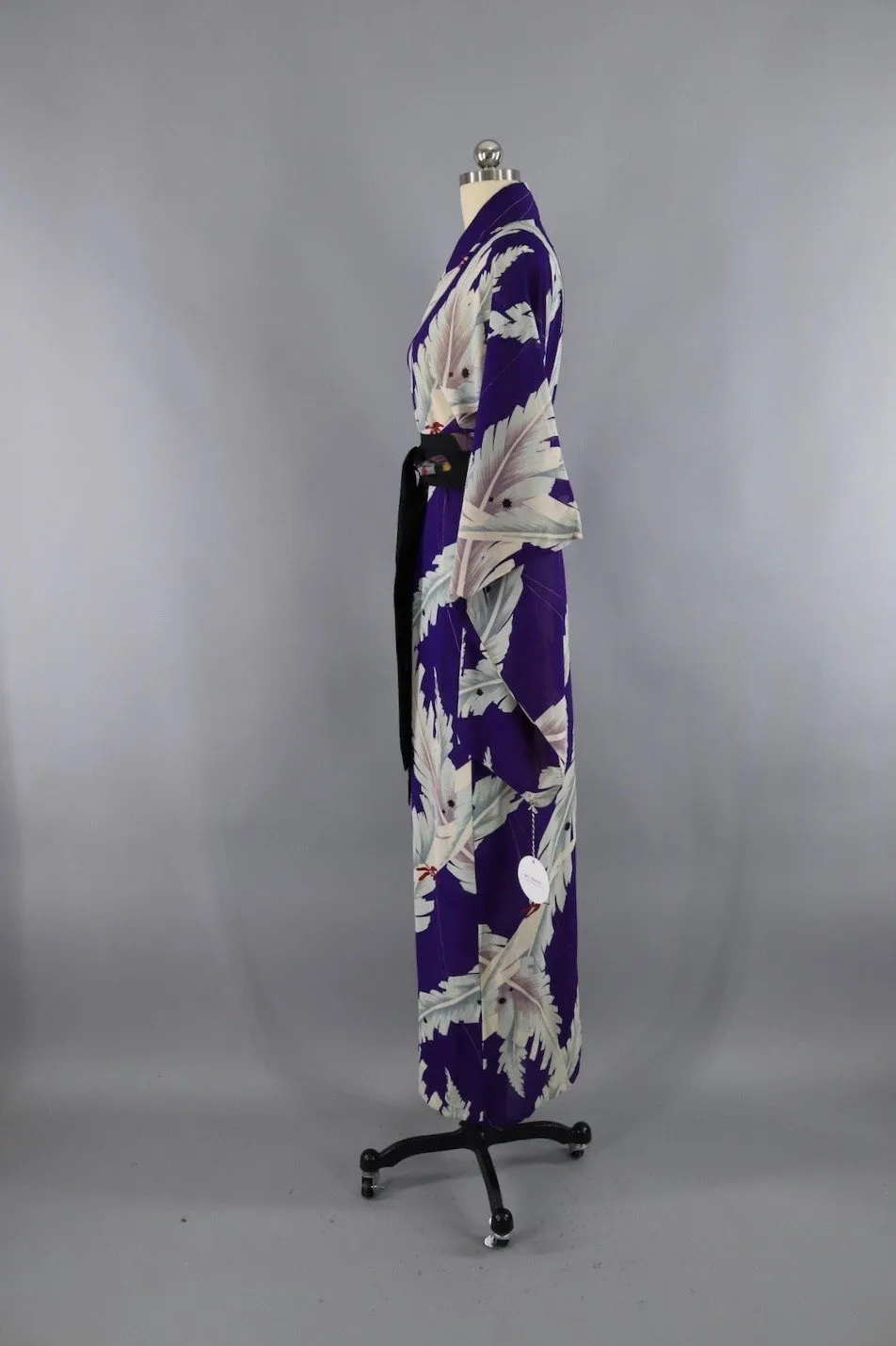 1930s Vintage Silk Kimono Robe / Purple Banana Palm Leaves