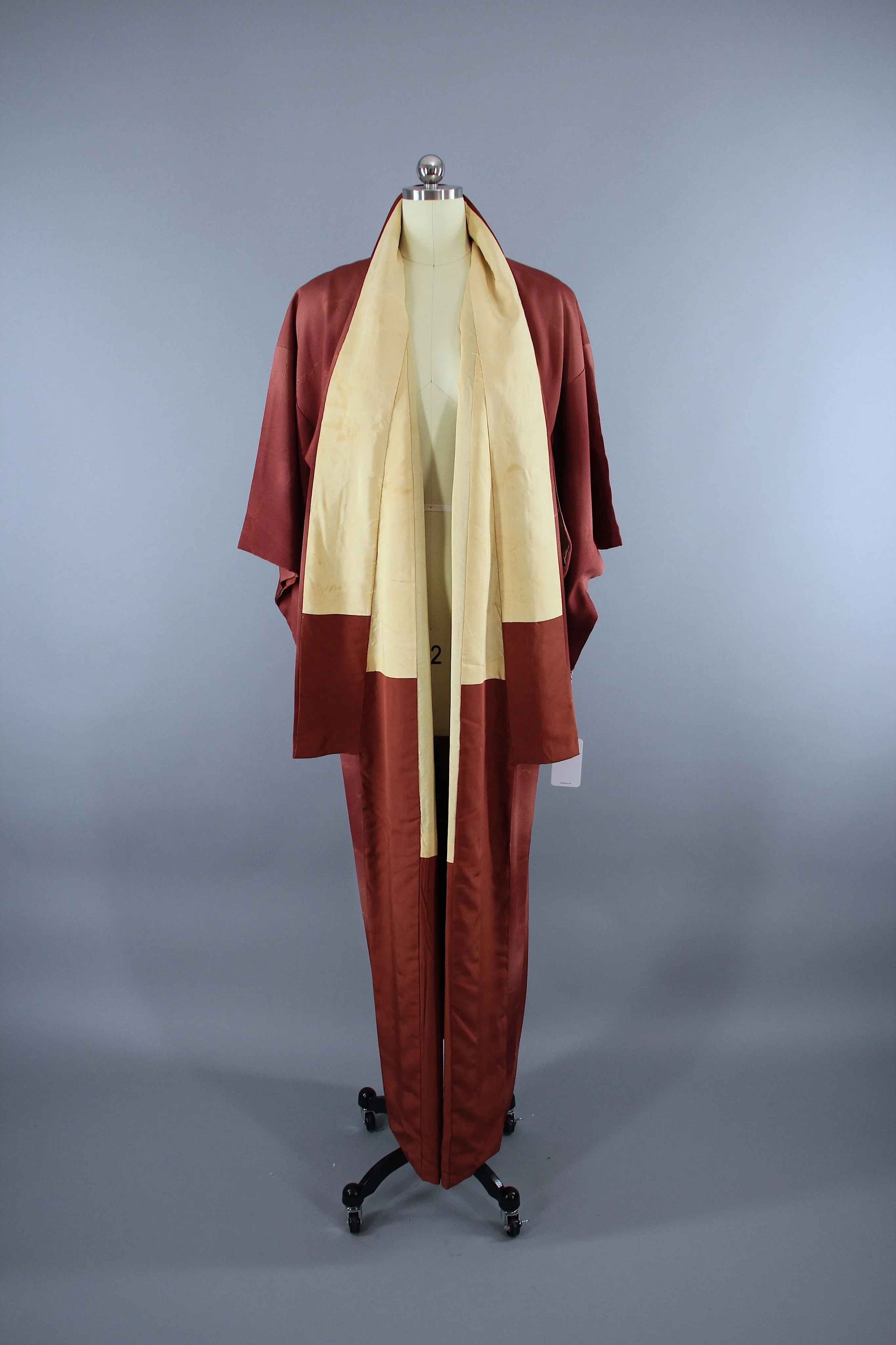 1950s Vintage Silk Kimono Robe / Bronze Copper Ombre