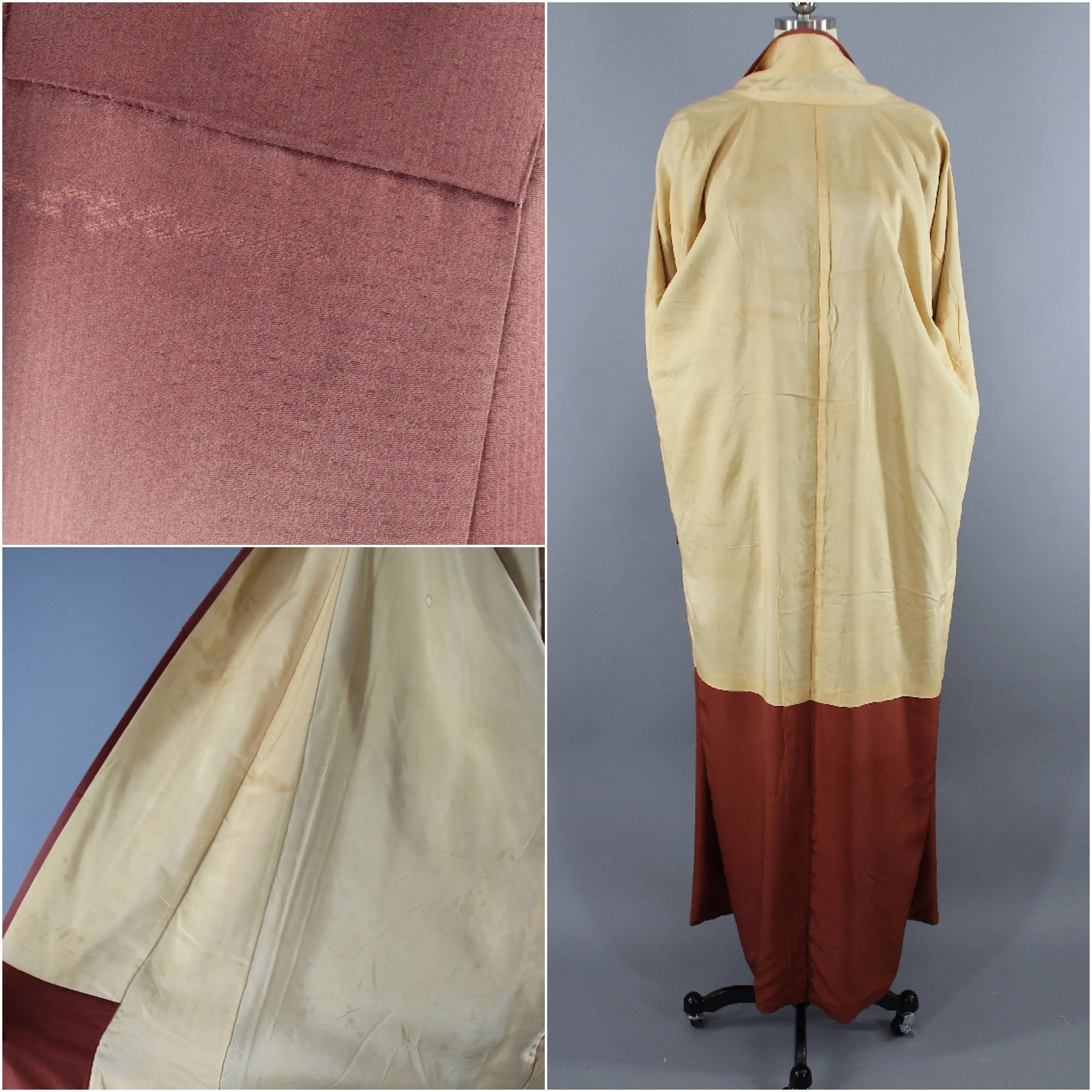 1950s Vintage Silk Kimono Robe / Bronze Copper Ombre