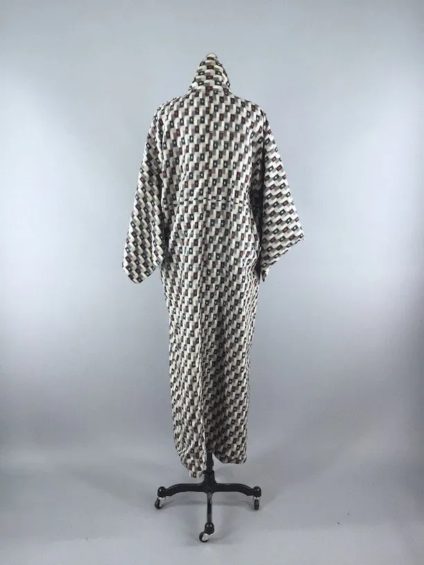 1960s Vintage Kimono Robe / Abstract Black and White