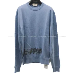 2024 SS NEW HERMES Knit Mens Lingsleeve Embroidery Oscillations Cuir Blue/Grey Cashmere100% M[EXCELLENT][Authentic]