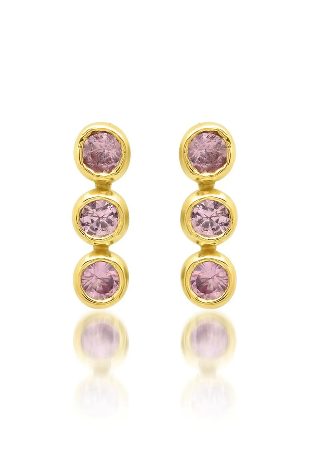 3 Pink Sapphire Mini Bezel Studs