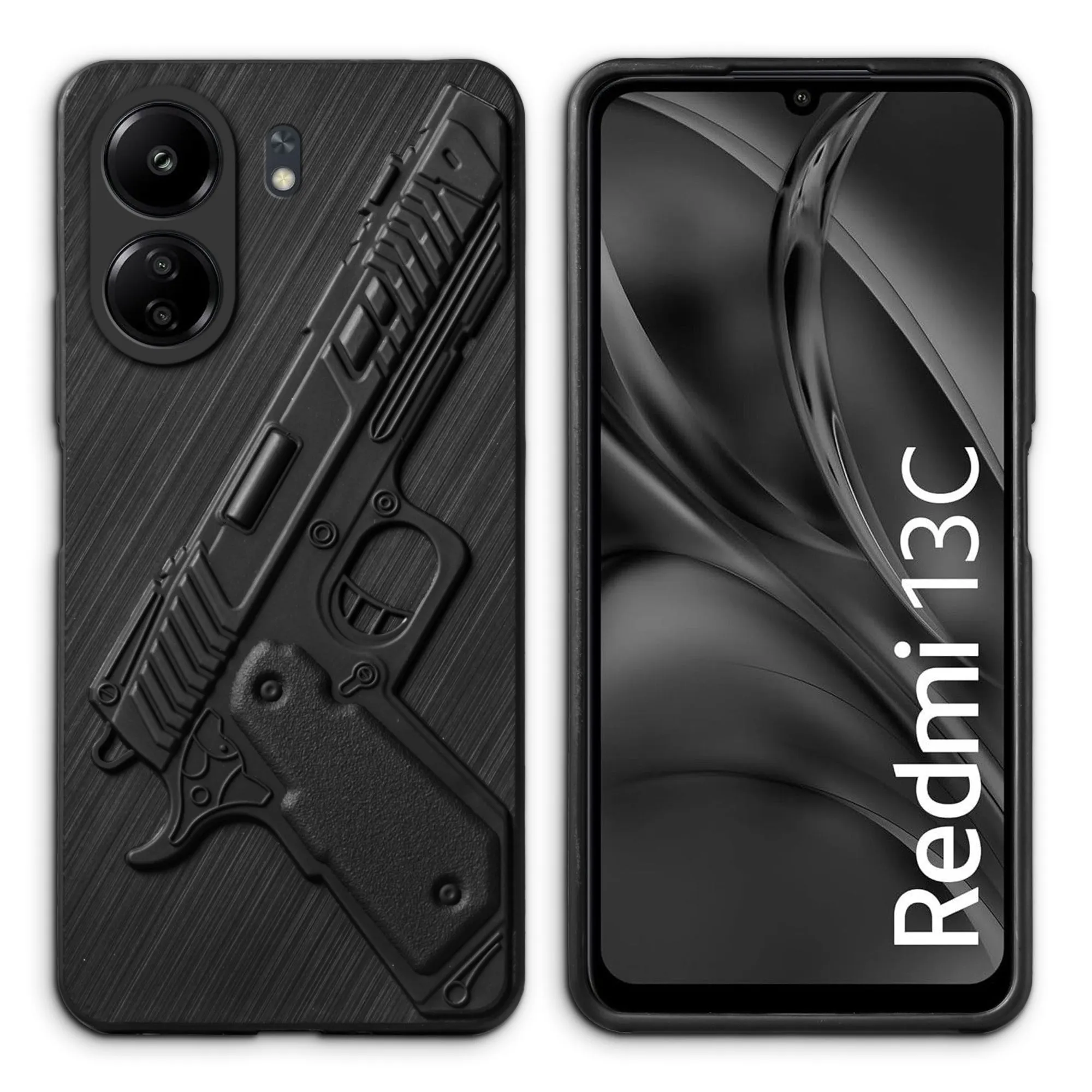 3D Weapon/Gun Matte Silicone Back Cover for Redmi 13C 4G