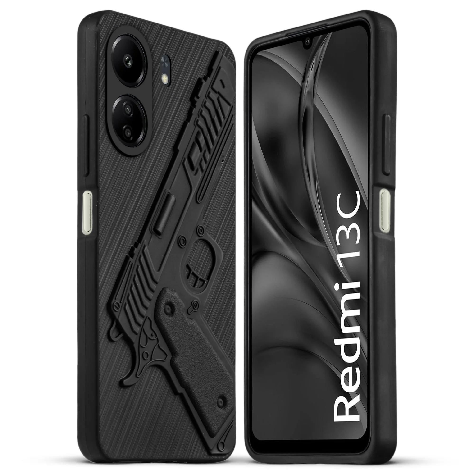 3D Weapon/Gun Matte Silicone Back Cover for Redmi 13C 4G