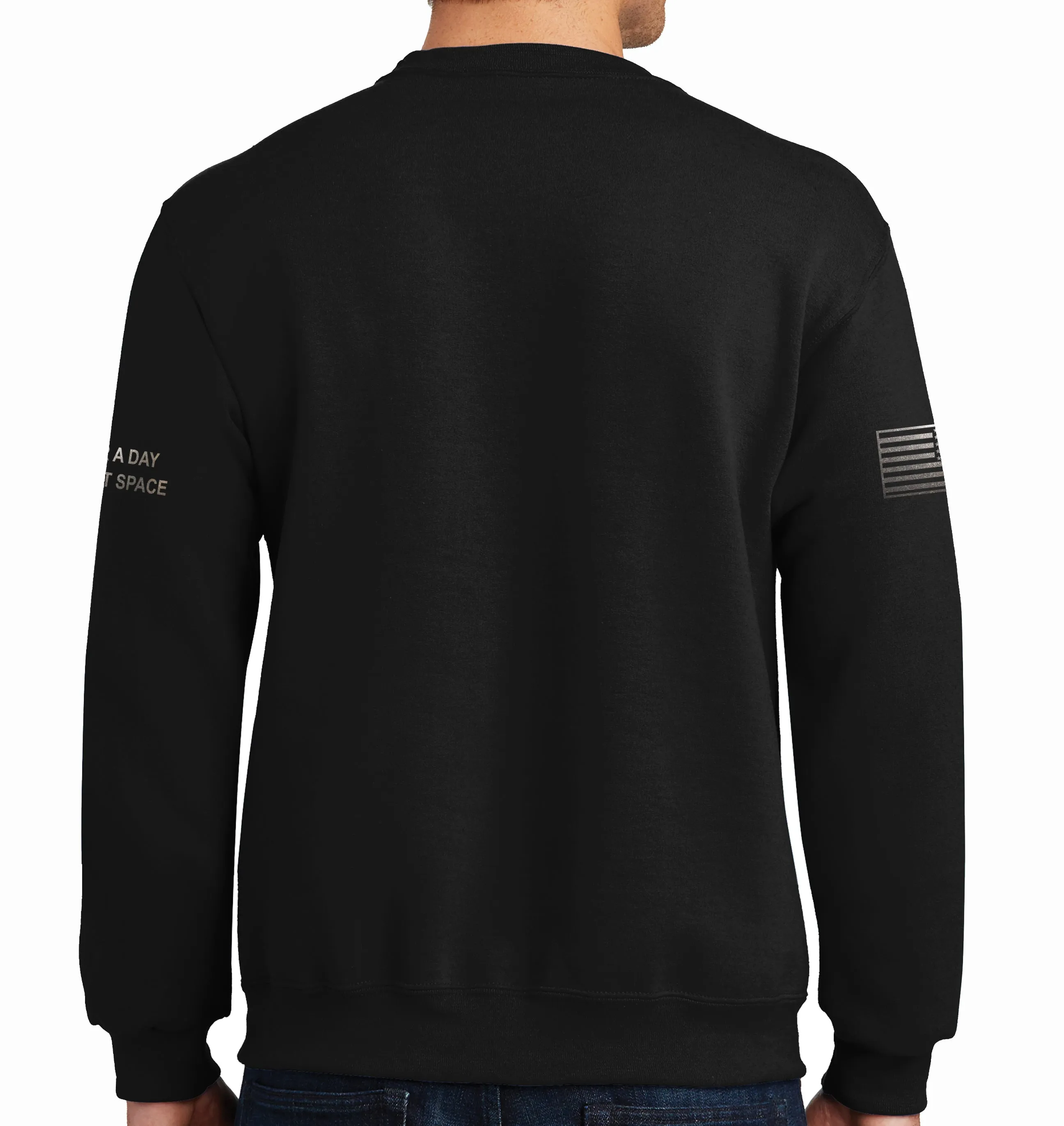 50-50 Blend Black on Black Crewneck Unisex Sweatshirt. This shirt IS approved for PT.