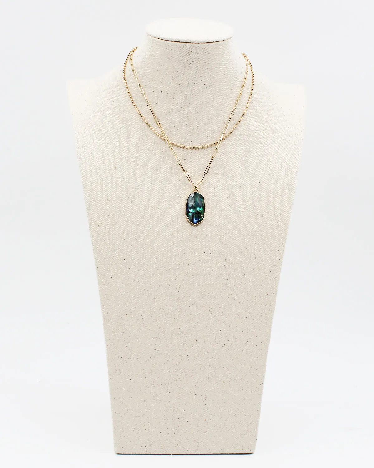 Abalone Texture Hexagon Charm Double Layered Necklace