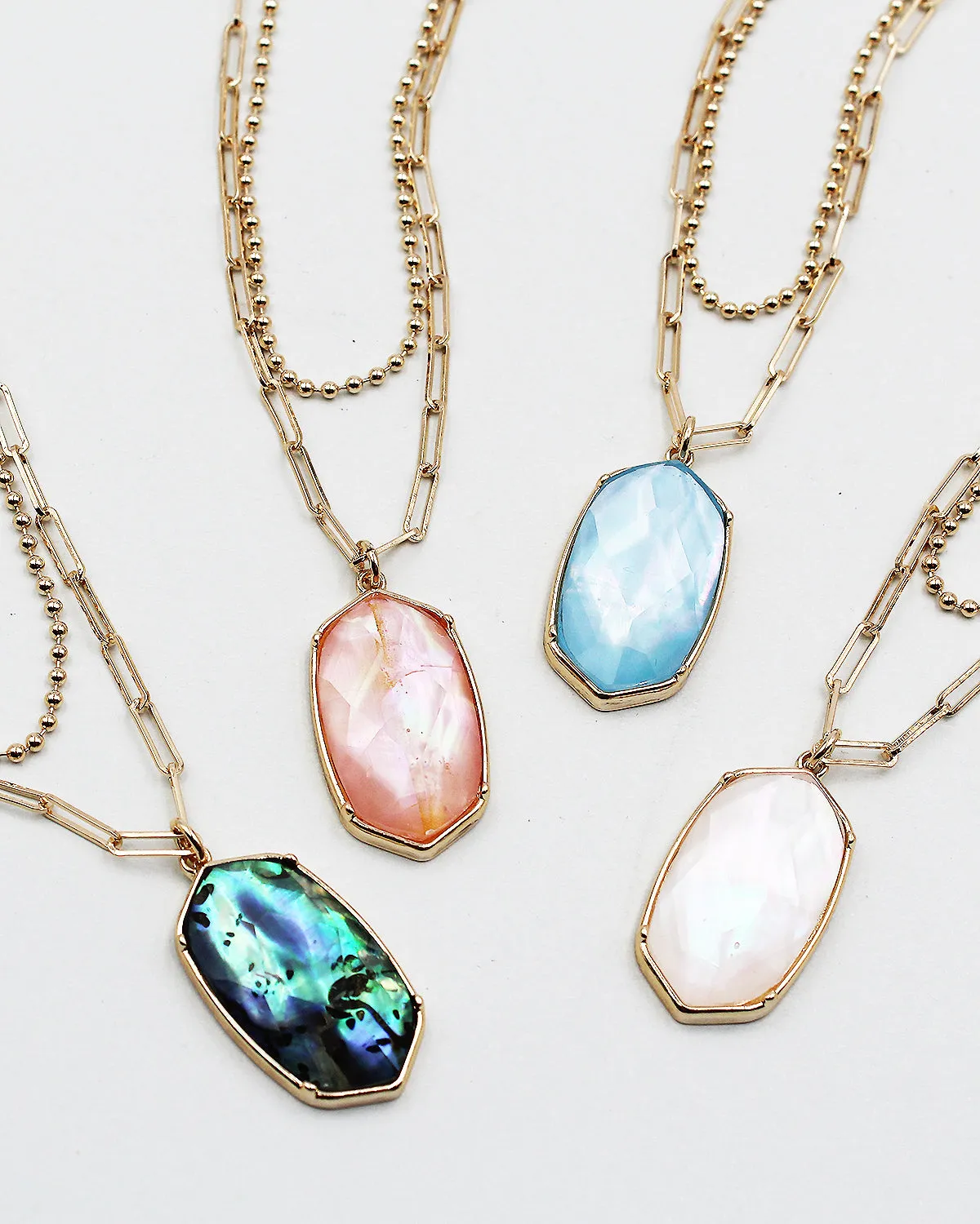 Abalone Texture Hexagon Charm Double Layered Necklace