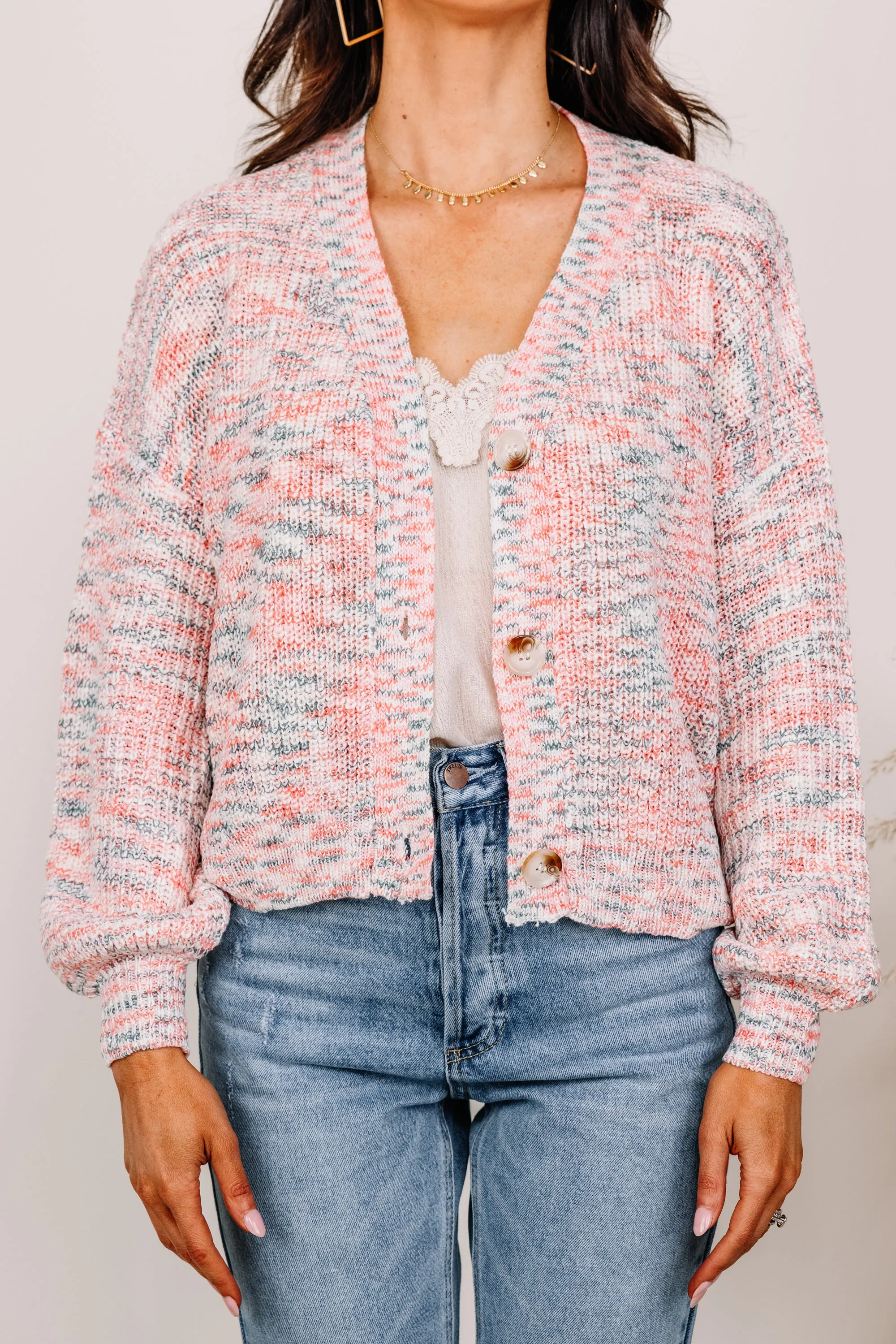 Always Next To You Coral Pink Confetti Cardigan