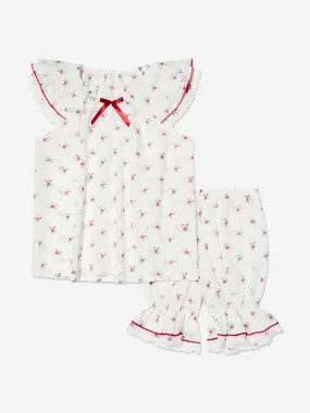 Amiki Children Girls Amelia Pink Flowers Short Pyjama Set in White