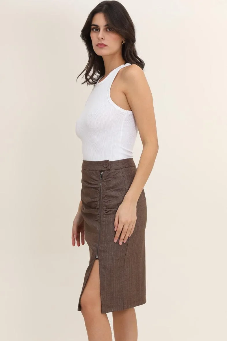 Anobel Copenhagen - Wool Effect Striped Skirt SK848 - Dark Brown