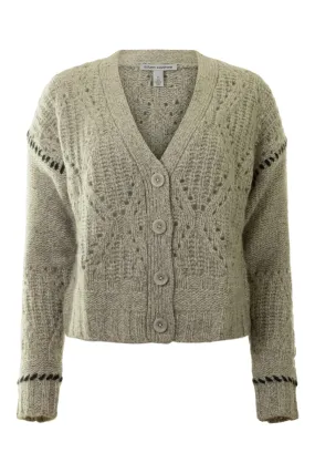 Autumn Cashmere Shaker V Neck Cardi w/ Diamond
 in Pebble-Pepper