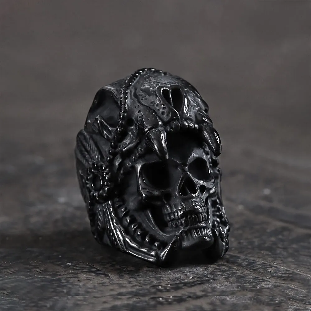 Aztec Jaguar Warrior Stainless Steel Skull Ring