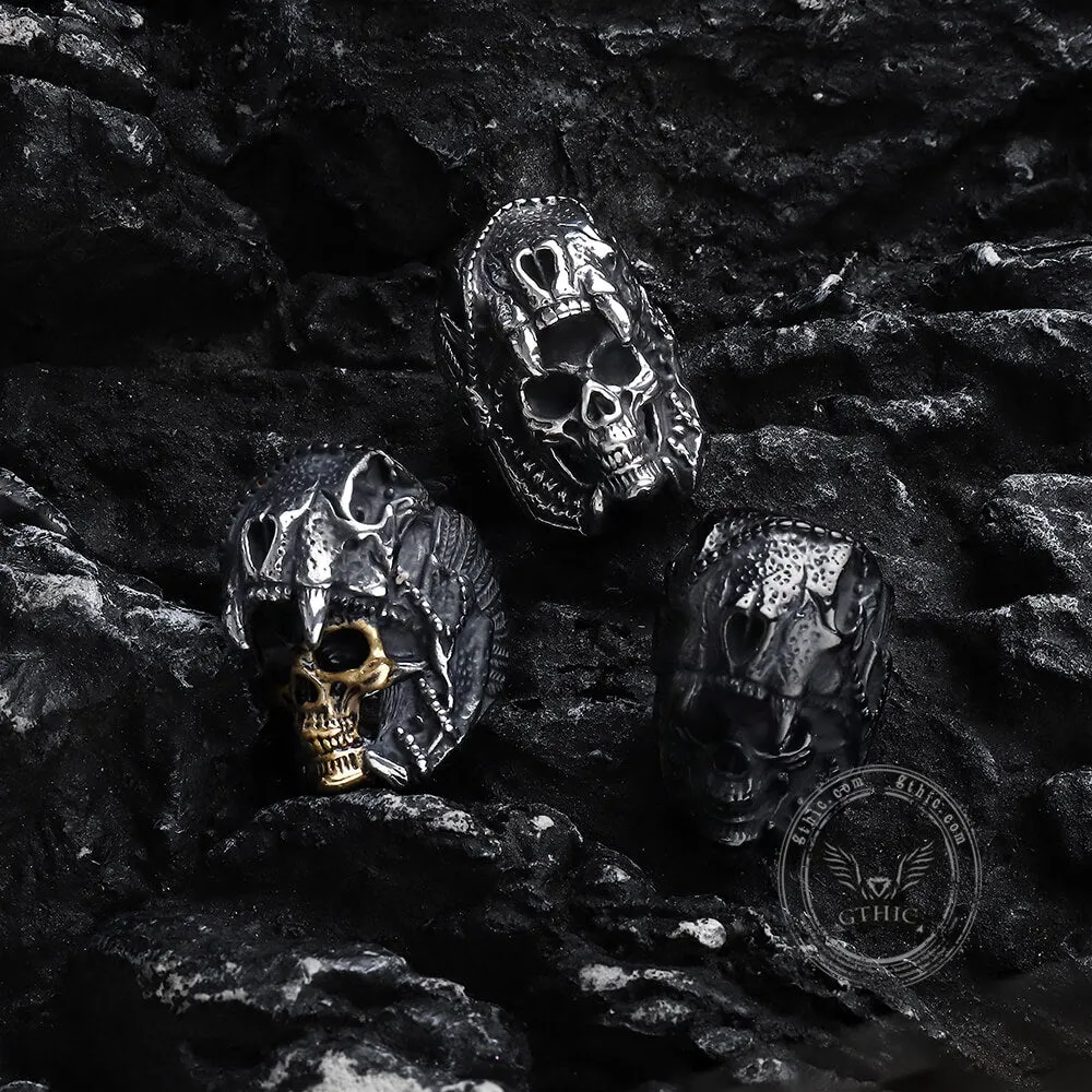 Aztec Jaguar Warrior Stainless Steel Skull Ring