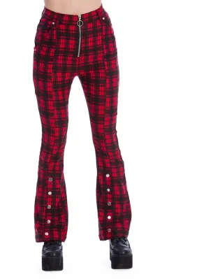 Banned Tartan Night Flare 70's Trousers Red