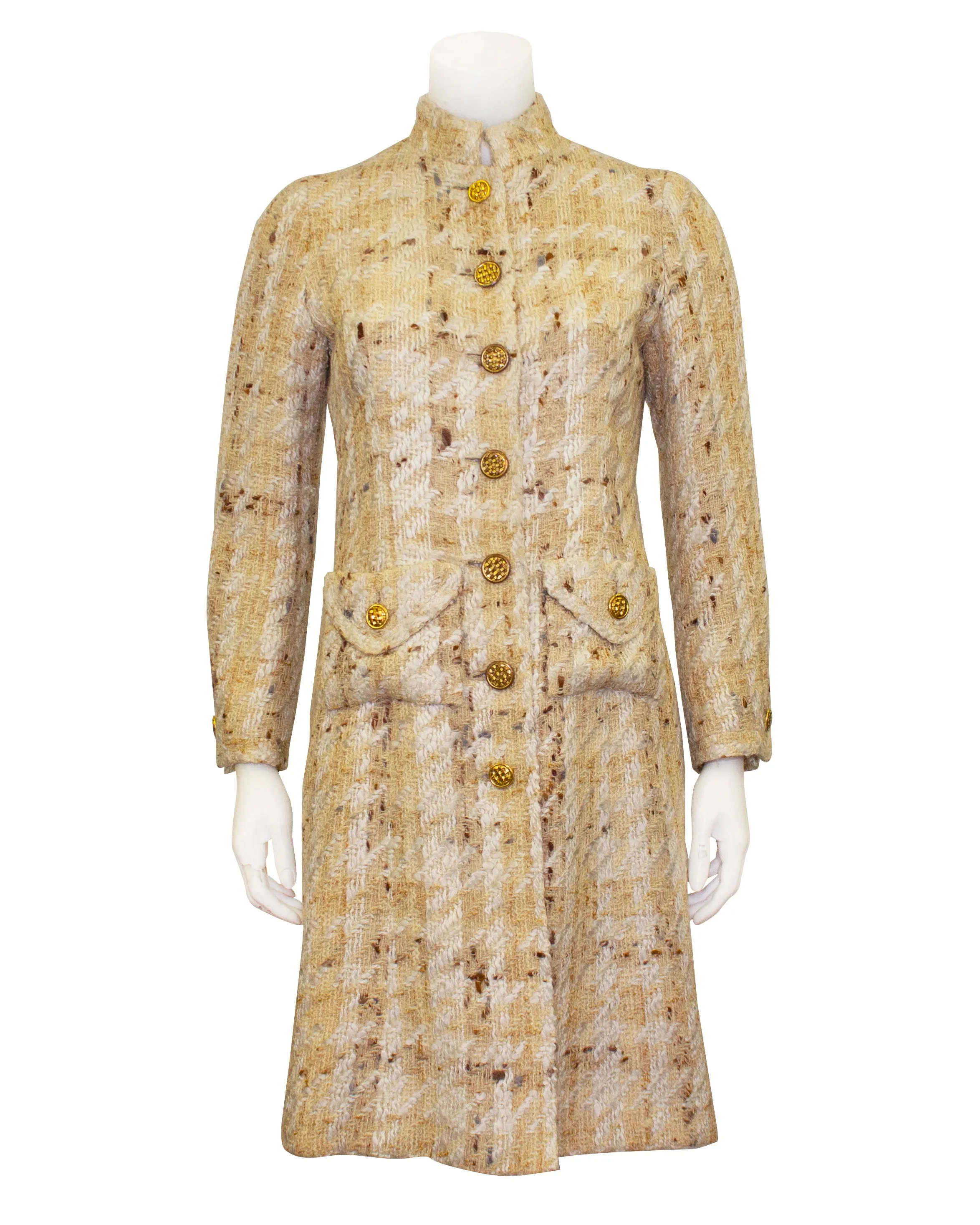 Beige Haute Couture Woven Wool Coat