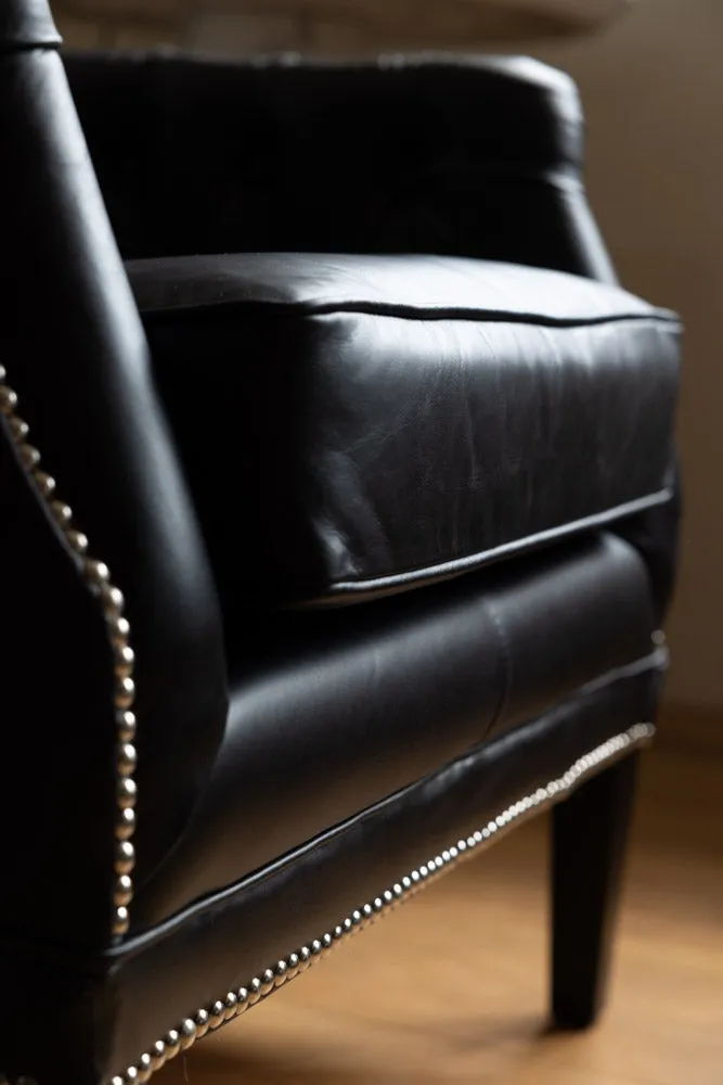 Black Buttoned Back Leather Armchair