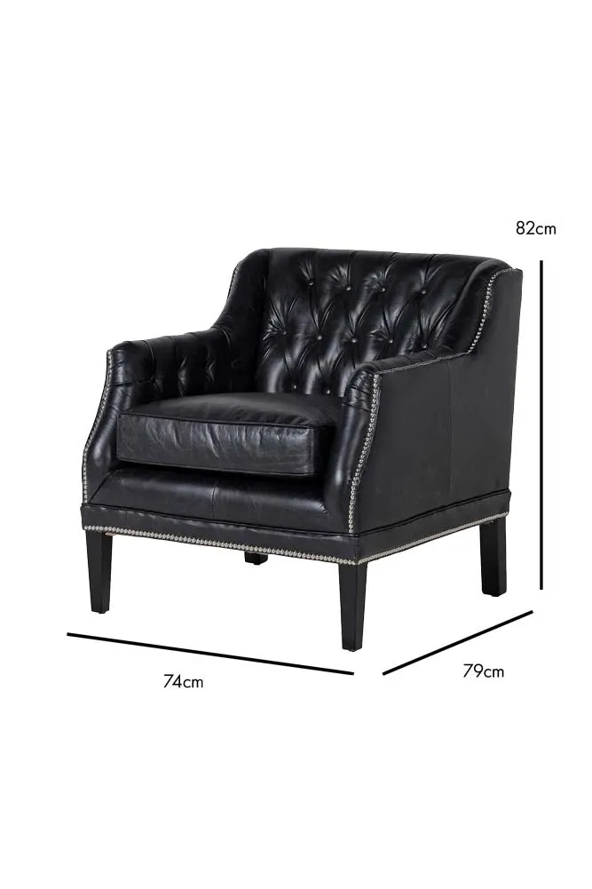 Black Buttoned Back Leather Armchair