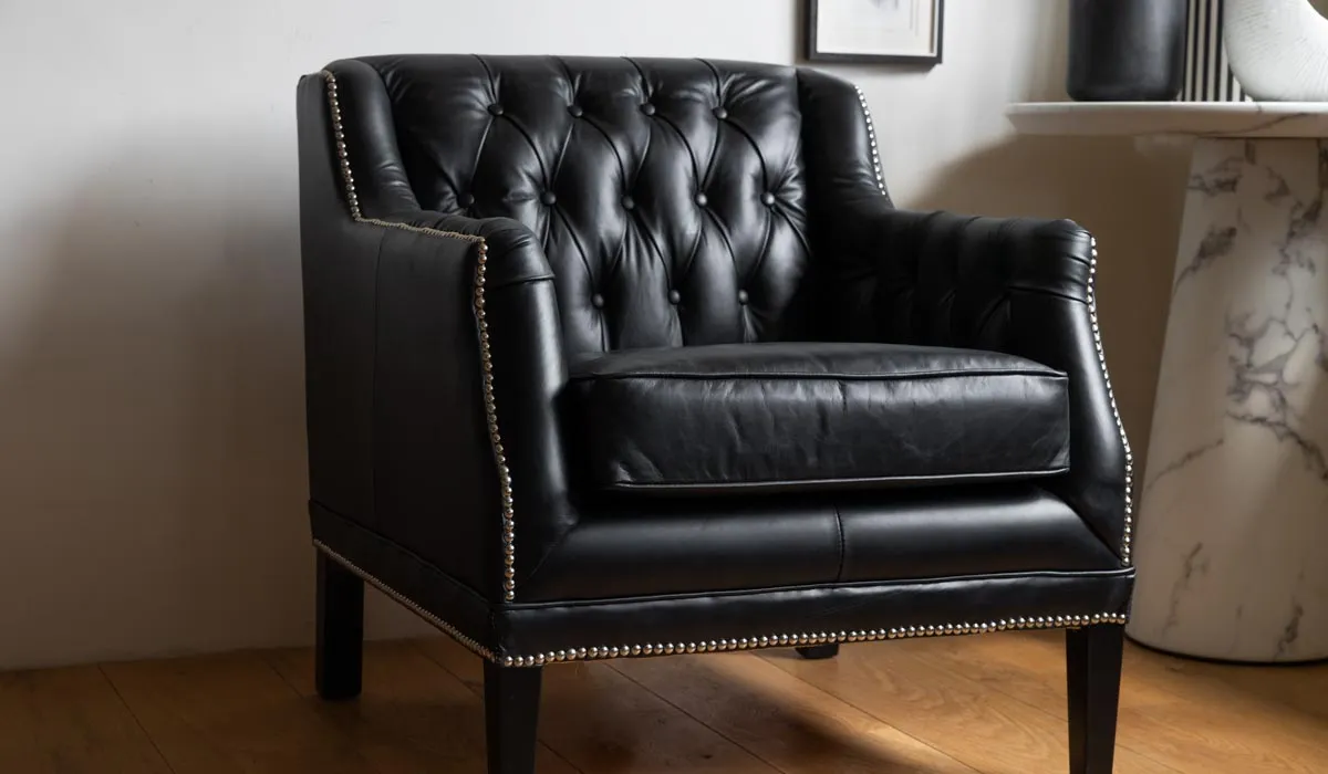 Black Buttoned Back Leather Armchair