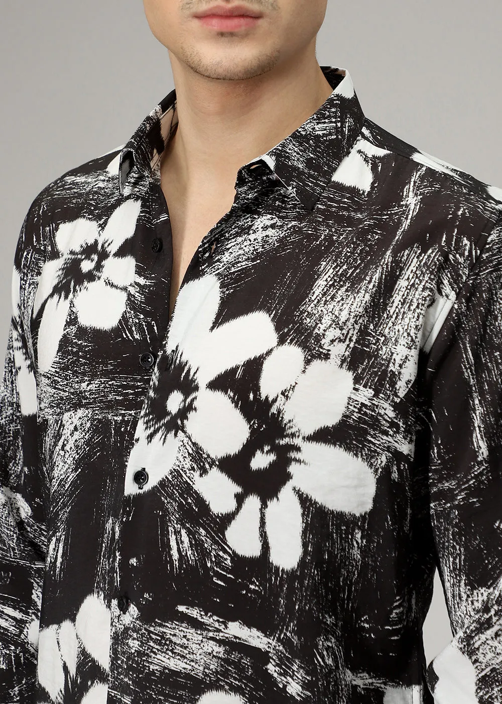 Black Floral Line Print Shirt