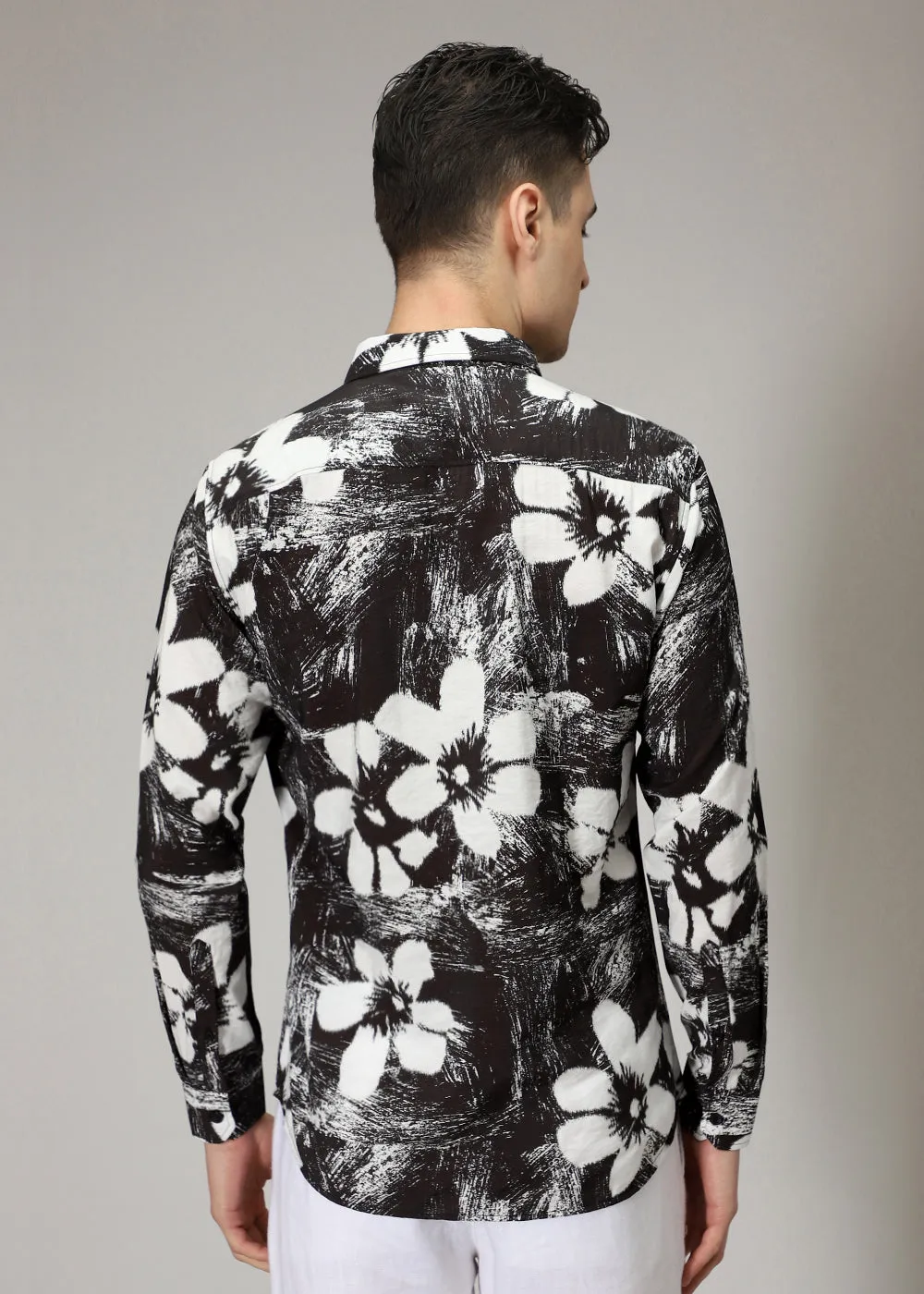 Black Floral Line Print Shirt