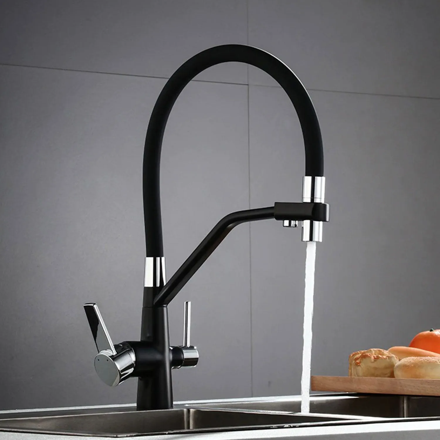 Black Pull Down Spray Kitchen Sink Tap