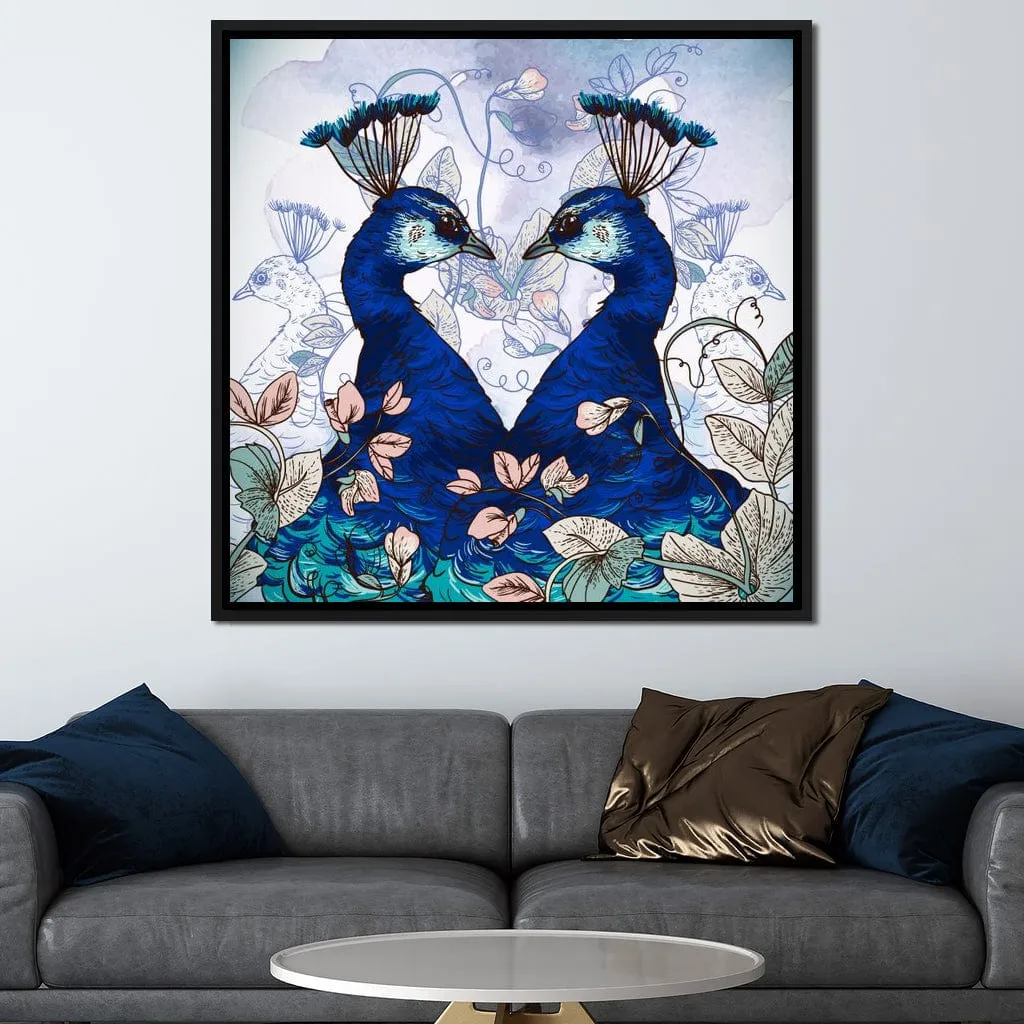 Blue Floral Peacocks