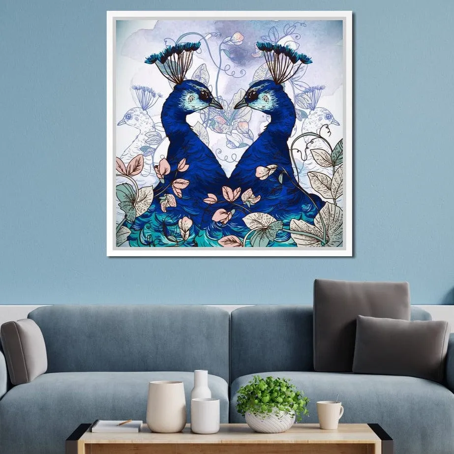 Blue Floral Peacocks