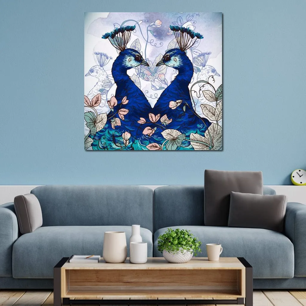 Blue Floral Peacocks