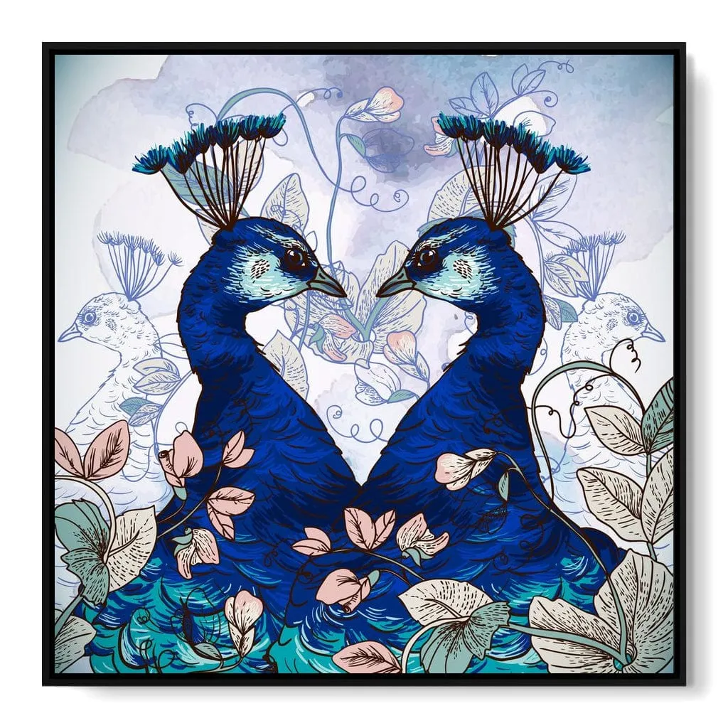 Blue Floral Peacocks