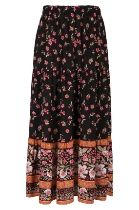 Border print pull on Skirt | Blk Pink Grdn Border | 6322ZZ