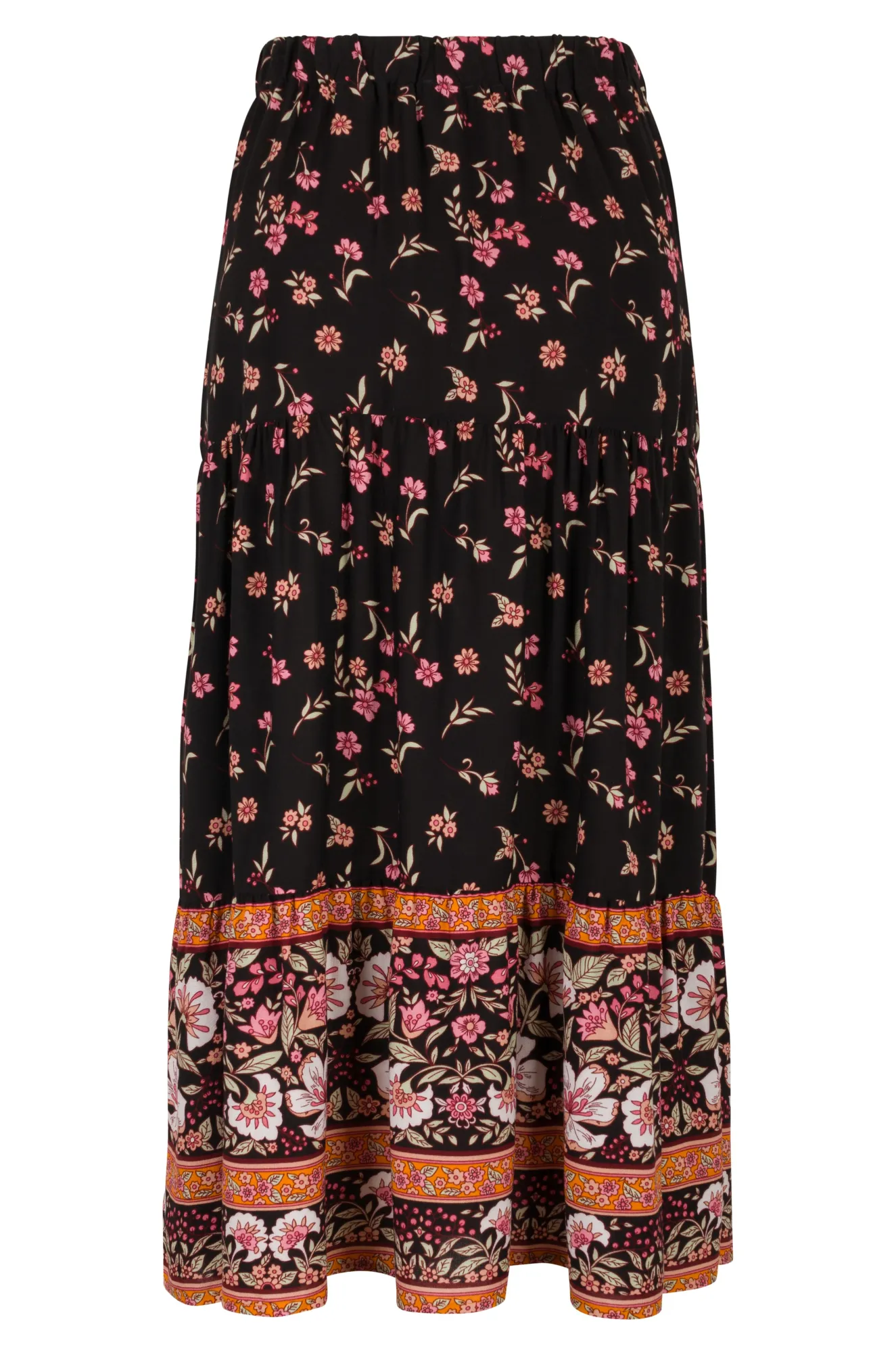 Border print pull on Skirt | Blk Pink Grdn Border | 6322ZZ