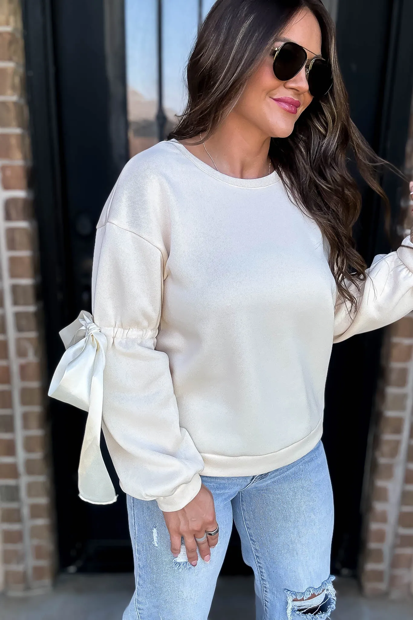 Bow Detail Ivory Sweatshirt